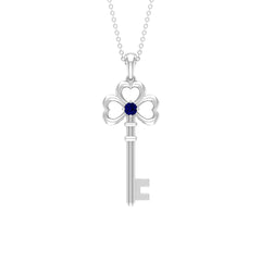 Natural Blue Sapphire Key to My Heart Necklace