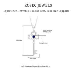 Natural Blue Sapphire Key to My Heart Necklace