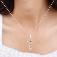 Natural Blue Sapphire Key to My Heart Necklace
