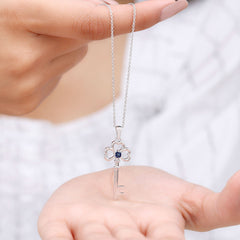 Natural Blue Sapphire Key to My Heart Necklace