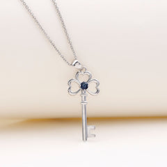 Natural Blue Sapphire Key to My Heart Necklace