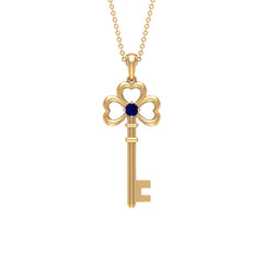Natural Blue Sapphire Key to My Heart Necklace
