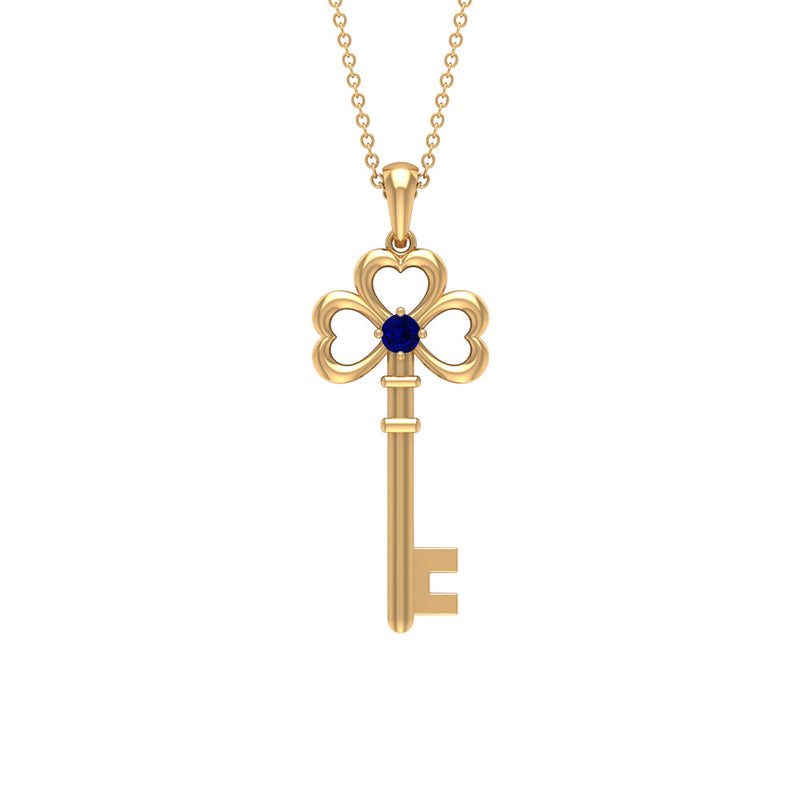 Natural Blue Sapphire Key to My Heart Necklace