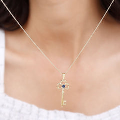 Natural Blue Sapphire Key to My Heart Necklace