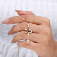 Natural Blue Sapphire Key to My Heart Necklace