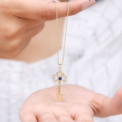 Natural Blue Sapphire Key to My Heart Necklace