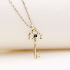 Natural Blue Sapphire Key to My Heart Necklace