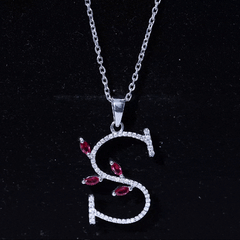 Moissanite and Lab Ruby Necklace with Letter S