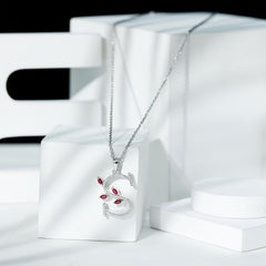 Moissanite and Lab Ruby Necklace with Letter S