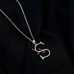 Moissanite and Lab Ruby Necklace with Letter S