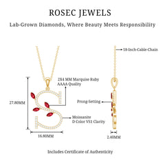 Moissanite and Lab Ruby Necklace with Letter S