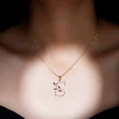 Moissanite and Lab Ruby Necklace with Letter S