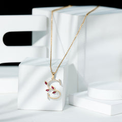 Moissanite and Lab Ruby Necklace with Letter S