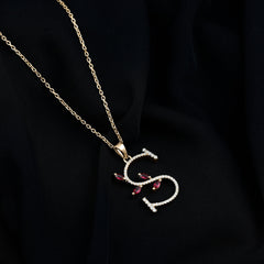 Moissanite and Lab Ruby Necklace with Letter S