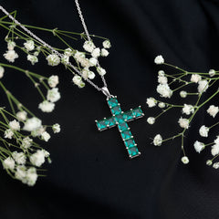 Princess Cut Lab Created Emerald Cross Pendant Necklace