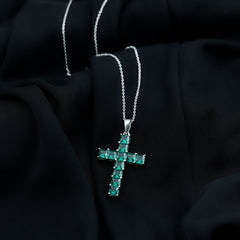 Princess Cut Lab Created Emerald Cross Pendant Necklace