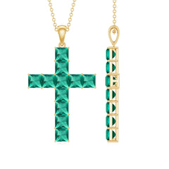 Princess Cut Lab Created Emerald Cross Pendant Necklace