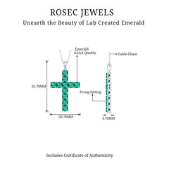 Princess Cut Lab Created Emerald Cross Pendant Necklace