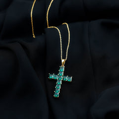 Princess Cut Lab Created Emerald Cross Pendant Necklace