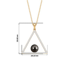 Diamond Open Triangle Pendant Necklace with Black Tahitian Pearl