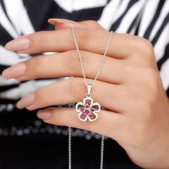 Natural Ruby Flower Pendant Necklace with Certificate