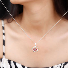 Natural Ruby Flower Pendant Necklace with Certificate