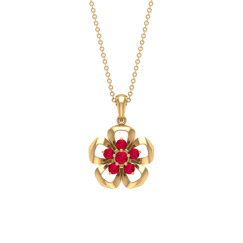 Natural Ruby Flower Pendant Necklace with Certificate