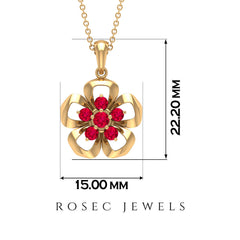 Natural Ruby Flower Pendant Necklace with Certificate