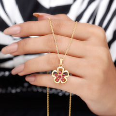 Natural Ruby Flower Pendant Necklace with Certificate