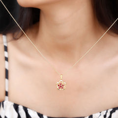Natural Ruby Flower Pendant Necklace with Certificate