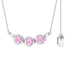 Bezel Set Pink Tourmaline Three Stone Promise Necklace