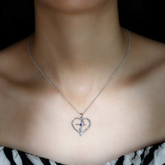 Natural Blue Sapphire Cross Heart Necklace for Women