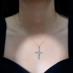 Womens Aquamarine Cross Pendant Necklace with Chain