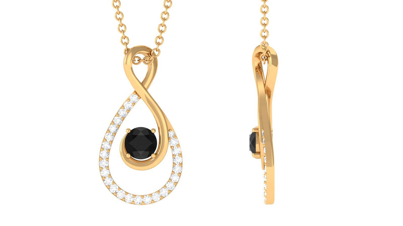Natural Black Spinel Infinity Pendant Necklace with Diamond