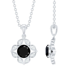 Nature Inspired Half Carat Black Onyx Pendant Necklace with Diamond