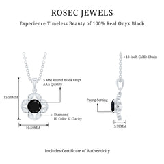 Nature Inspired Half Carat Black Onyx Pendant Necklace with Diamond
