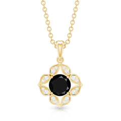 Nature Inspired Half Carat Black Onyx Pendant Necklace with Diamond
