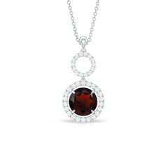 Real Garnet Circle Eternity Necklace with Diamond