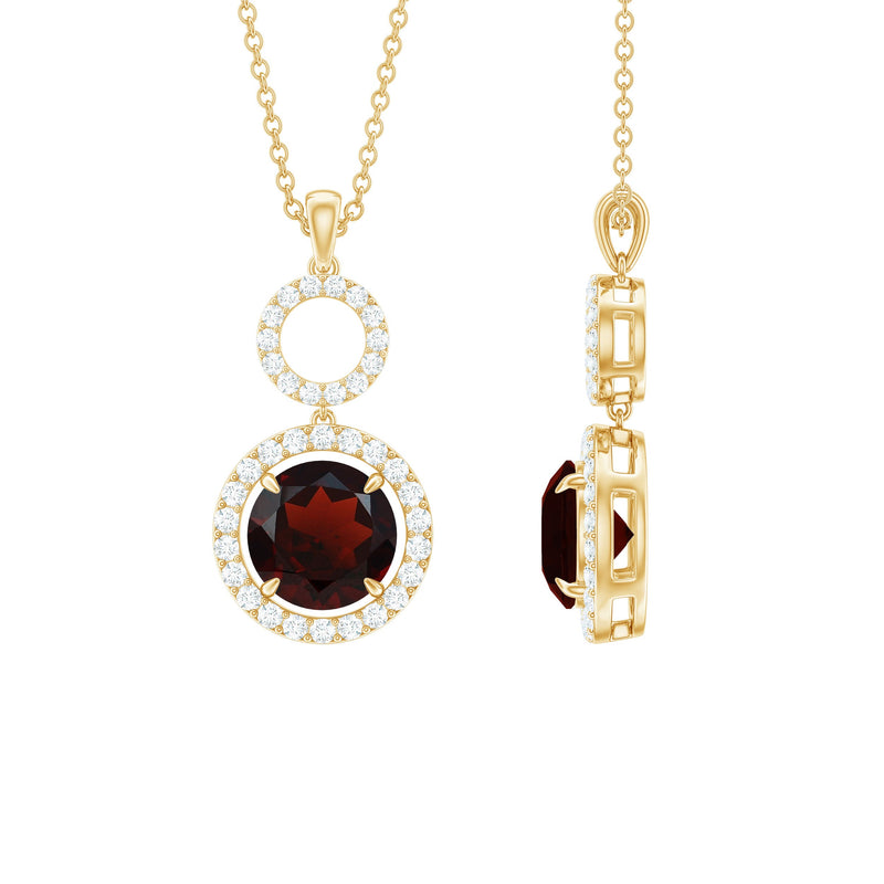 Real Garnet Circle Eternity Necklace with Diamond
