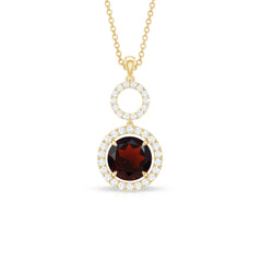 Real Garnet Circle Eternity Necklace with Diamond