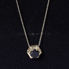 1.25 CT Natural Black Onyx Solitaire Hexagon Pendant in Gold