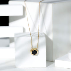 1.25 CT Natural Black Onyx Solitaire Hexagon Pendant in Gold