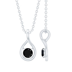 Certified 4MM Solitaire Black Onyx Teardrop Pendant With Chain