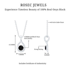 Certified 4MM Solitaire Black Onyx Teardrop Pendant With Chain