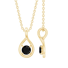 Certified 4MM Solitaire Black Onyx Teardrop Pendant With Chain