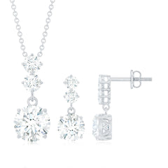 Moissanite 3 Stone Dangle Necklace and Earrings Set