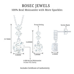 Moissanite 3 Stone Dangle Necklace and Earrings Set