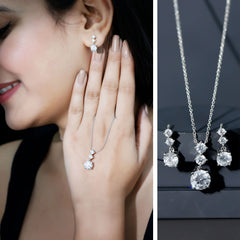 Moissanite 3 Stone Dangle Necklace and Earrings Set