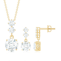 Moissanite 3 Stone Dangle Necklace and Earrings Set