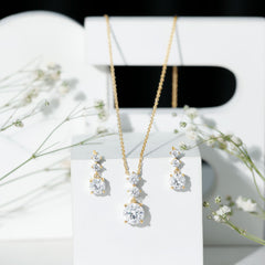 Moissanite 3 Stone Dangle Necklace and Earrings Set